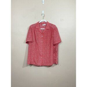 VTG Womens Polka Dot Button Down Shirt 18W Red White Granny Coastal Retro NWT